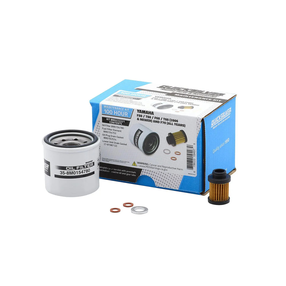 Quicksilver 100-timers vedligeholdelsessæt til Yamaha F50/T50/F60/T60/F70 – 8M0222221