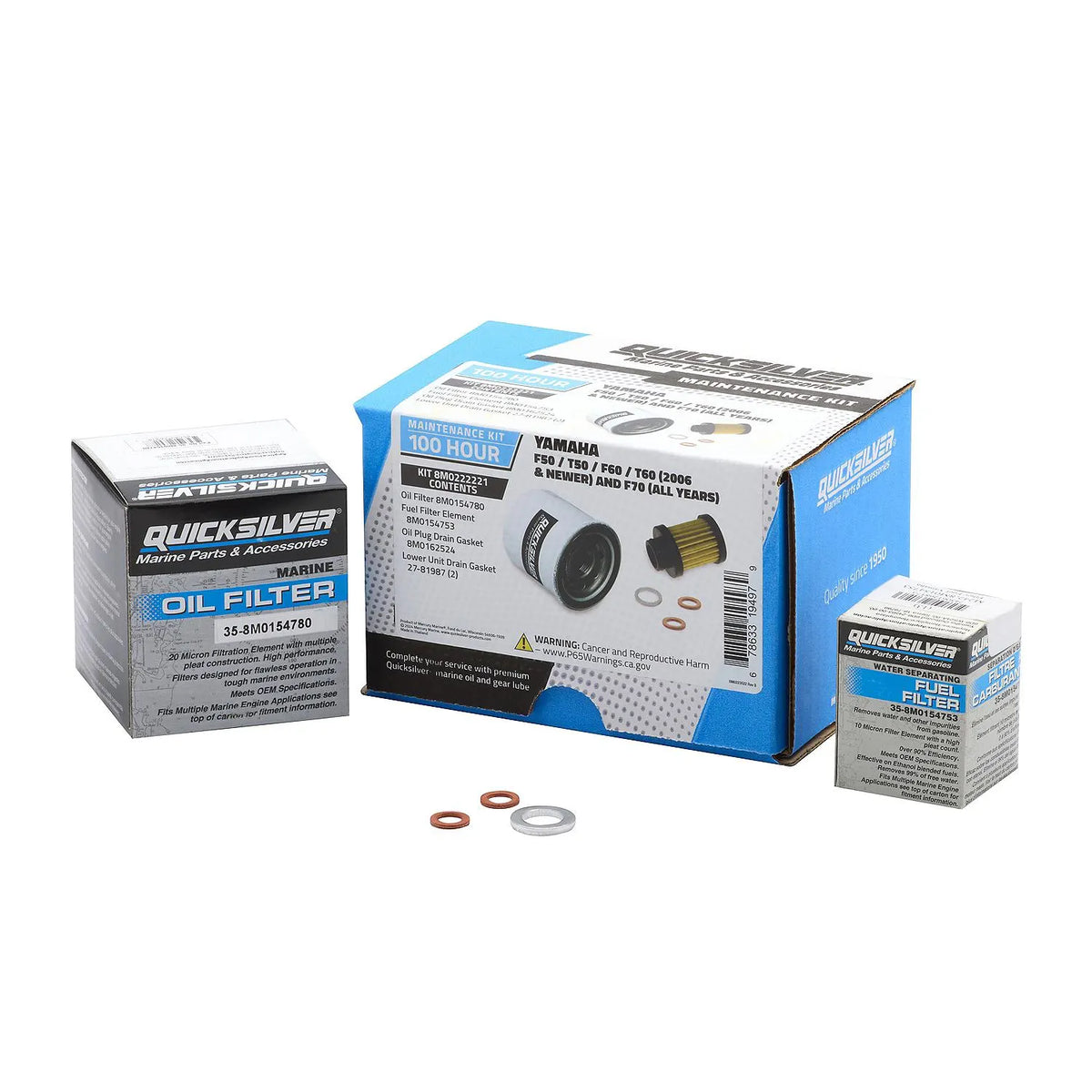 Quicksilver 100-timers vedligeholdelsessæt til Yamaha F50/T50/F60/T60/F70 – 8M0222221