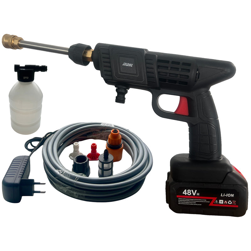 High-pressure cleaner including battery 48V and 230V charger