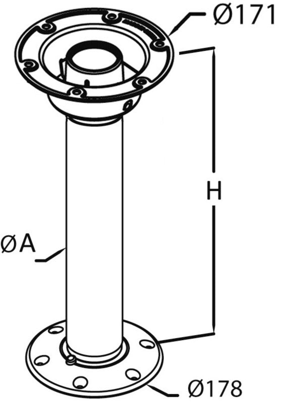 Thread Lock bordsøjle i aluminium 689 mm – fast model sølv