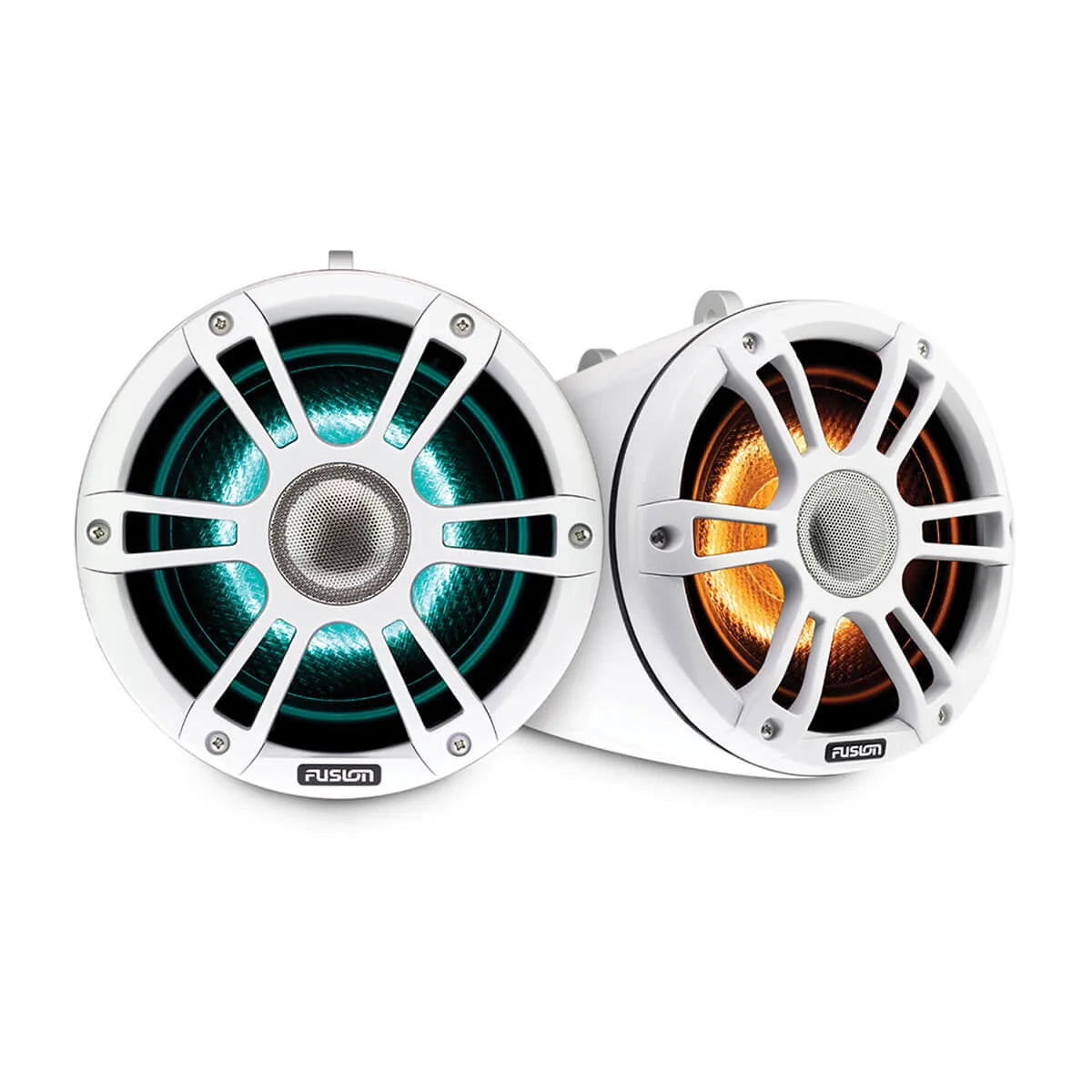 Fusion® Signature Series 3 Wake Tower Marine Speakers, 6.5" 230 Watt Sport White Wake Tower Marine Speakers with CRGBW