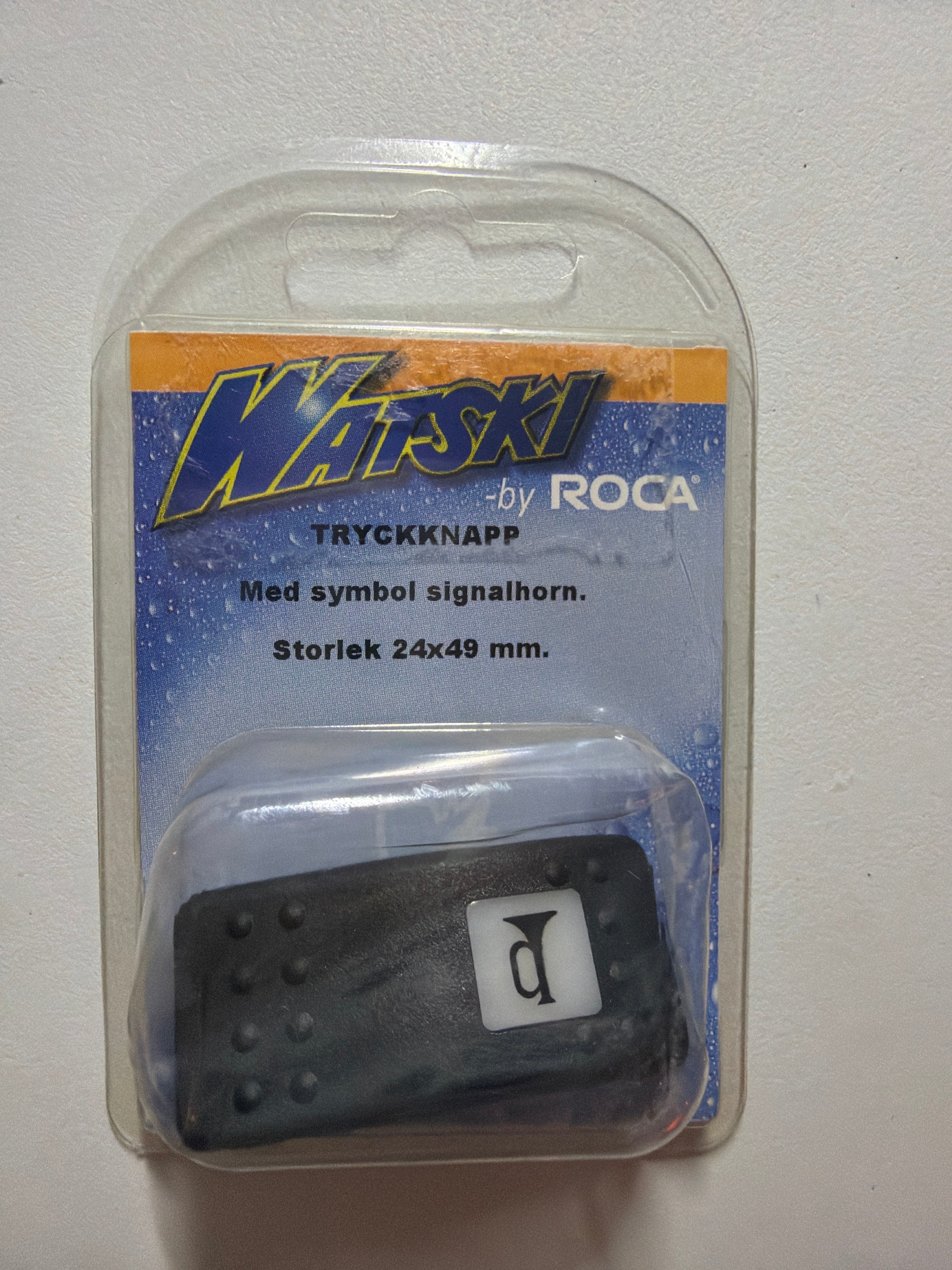 Watski Trykknap med Signalhorn-symbol – 24 × 49 mm (Sort)