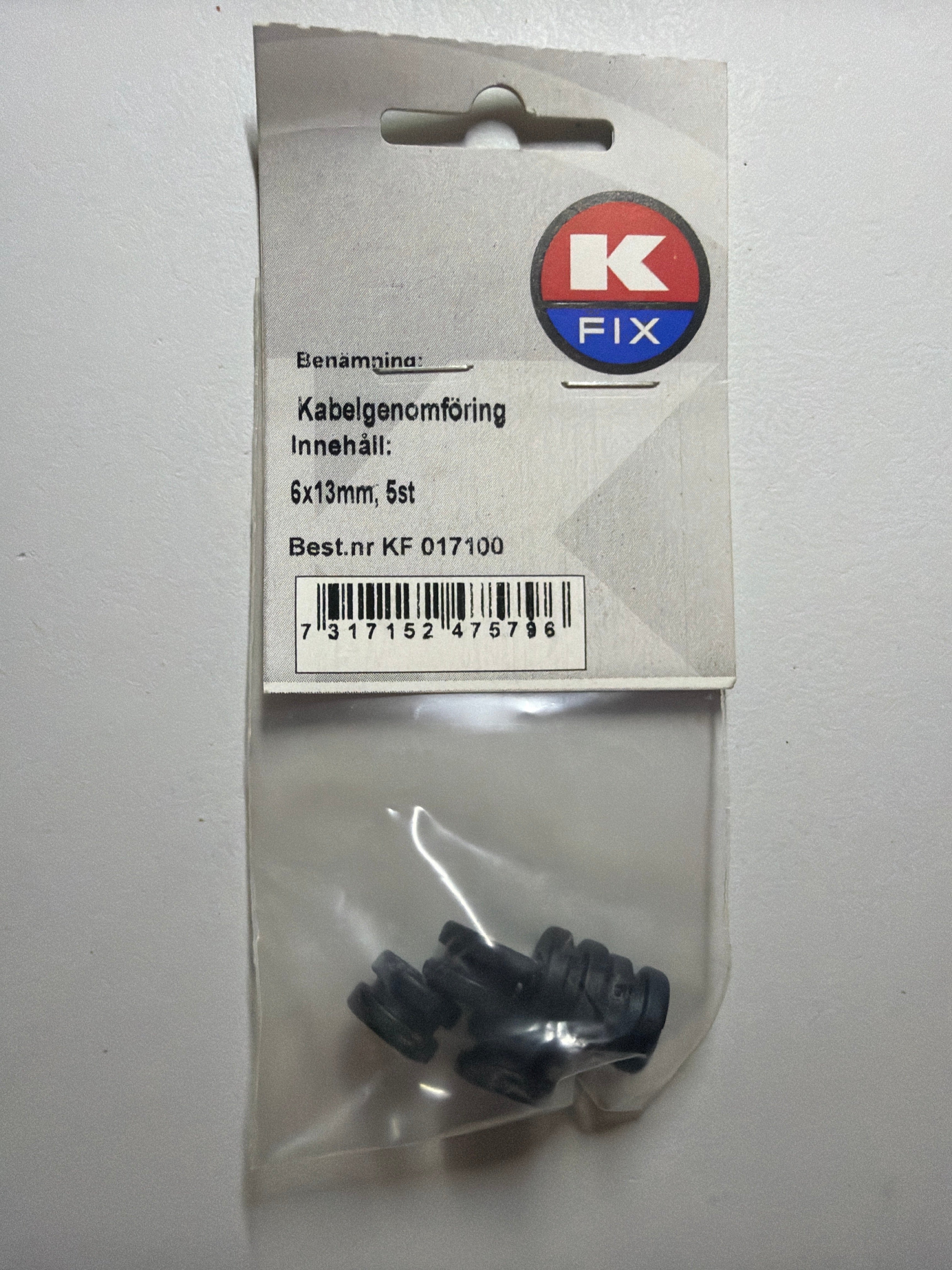 KFIX Kabelgennemføring 6 × 13 mm – Sort, 5 stk.