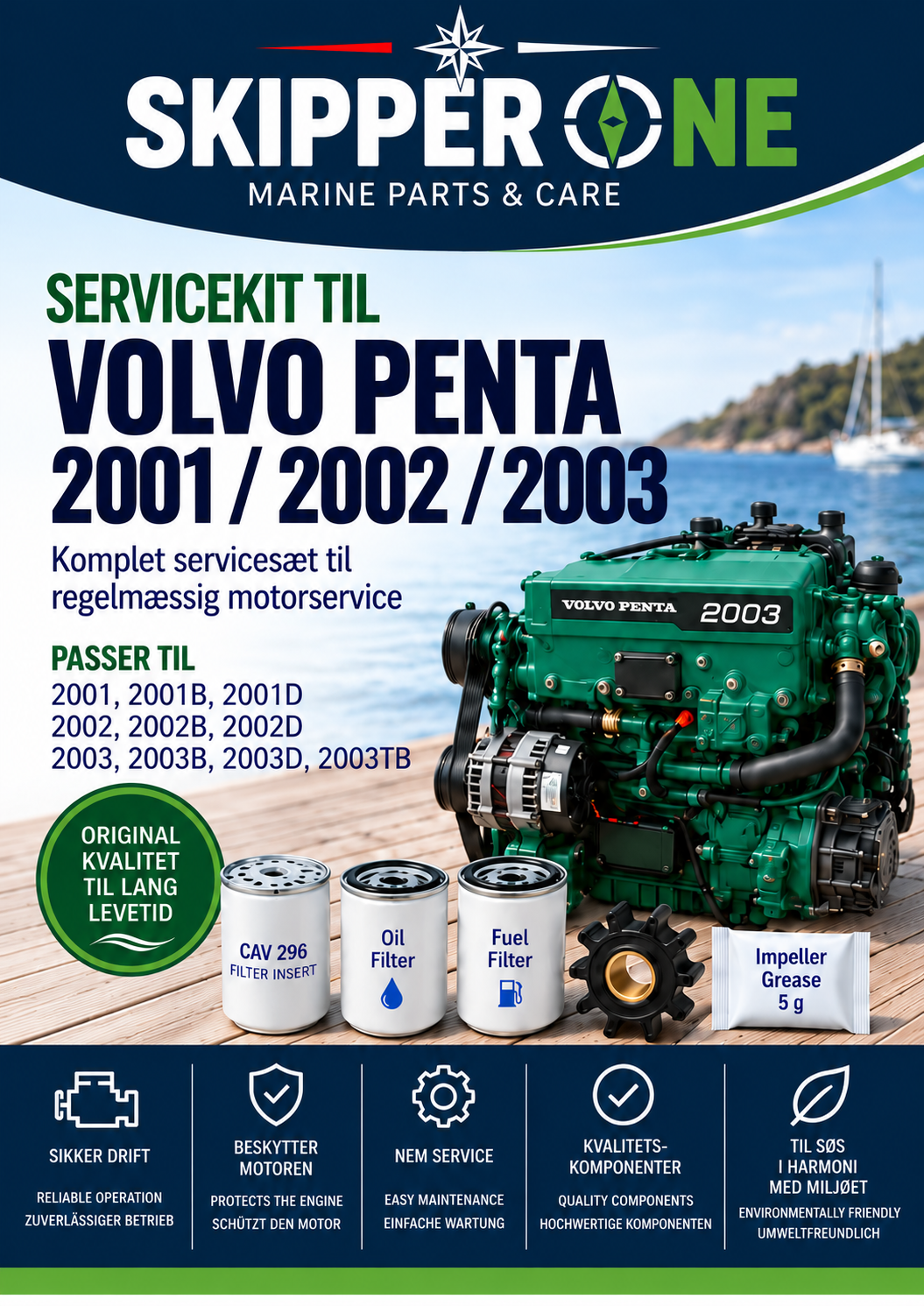 Komplet servicekit til Volvo Penta 2001 / 2002 / 2003 – OEM 877194