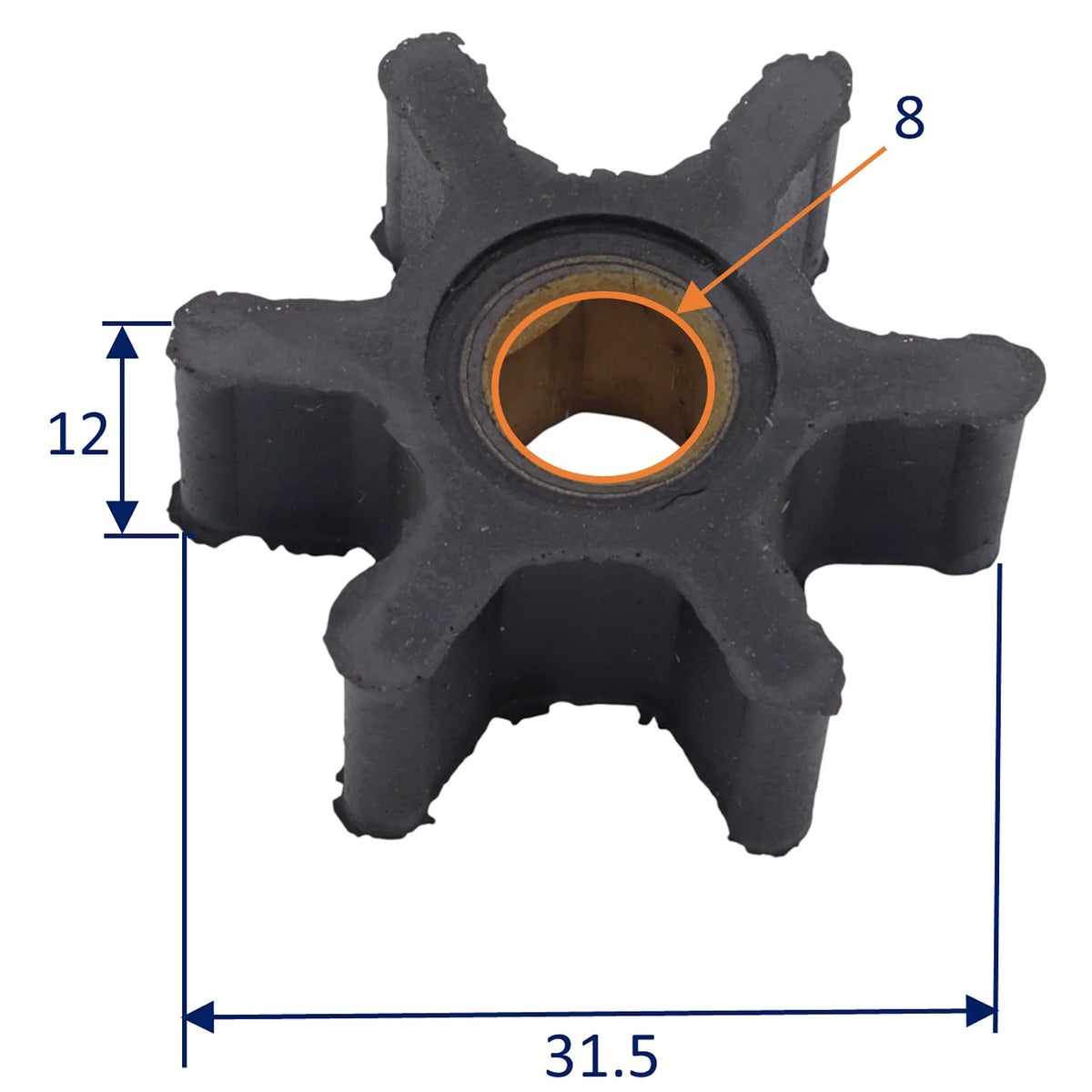 Pumpeimpeller 31,3 x 11,9 mm – 6 blade – Yanmar 1GM & 1GM10 (erstatter OEM 24002/42071/128176)