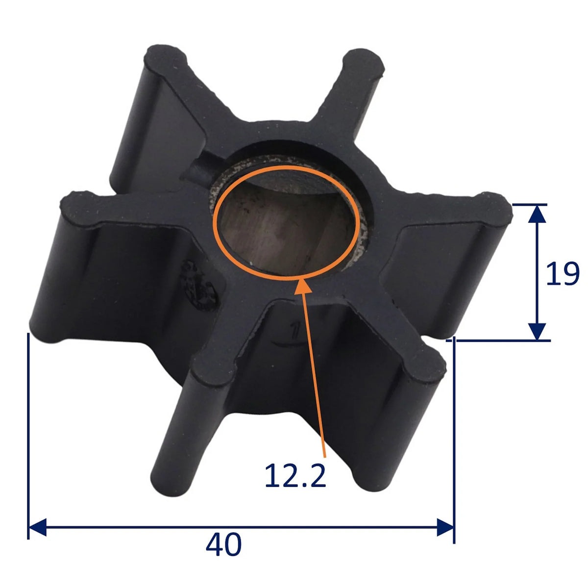 Pumpeimpeller 40 x 19 mm – 6 blade – Sherwood 8000K