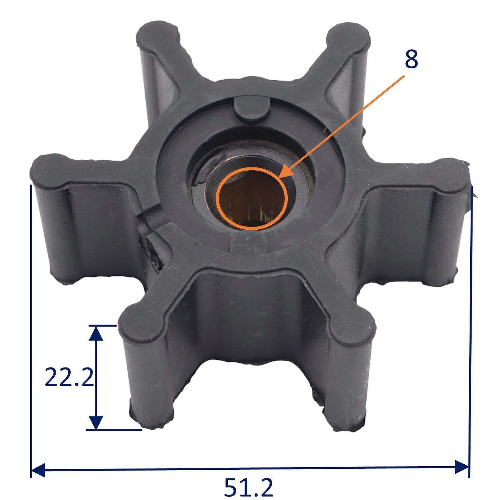 Pumpeimpeller 50,8 x 22,1 mm – 6 blade – Jabsco 7273-0001