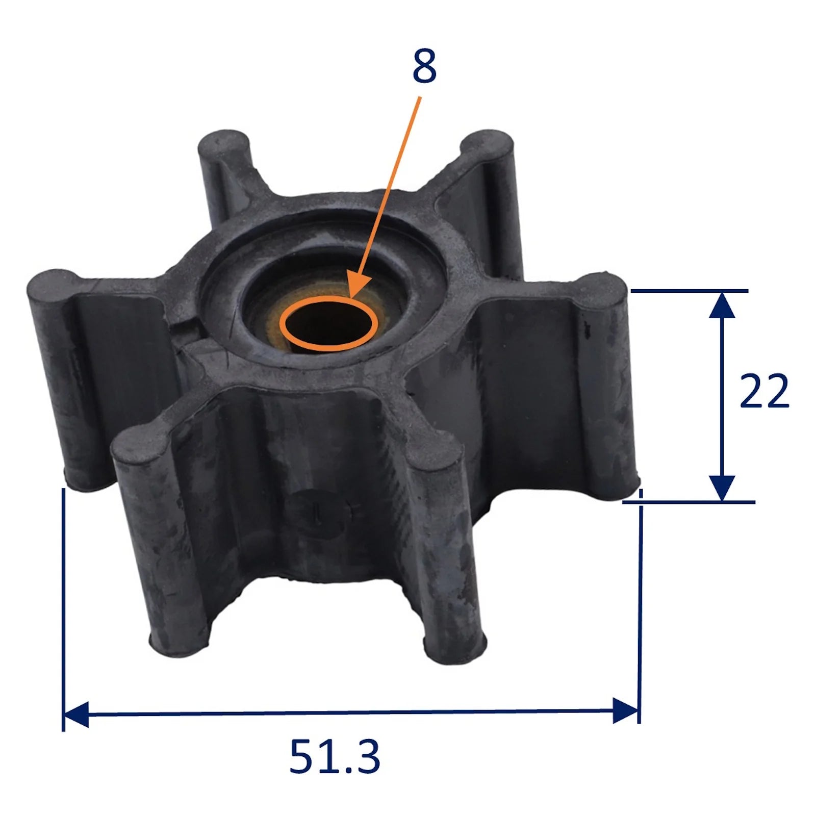 Pumpeimpeller 51,3 x 22 mm – 6 blade – Jabsco 6303-0001