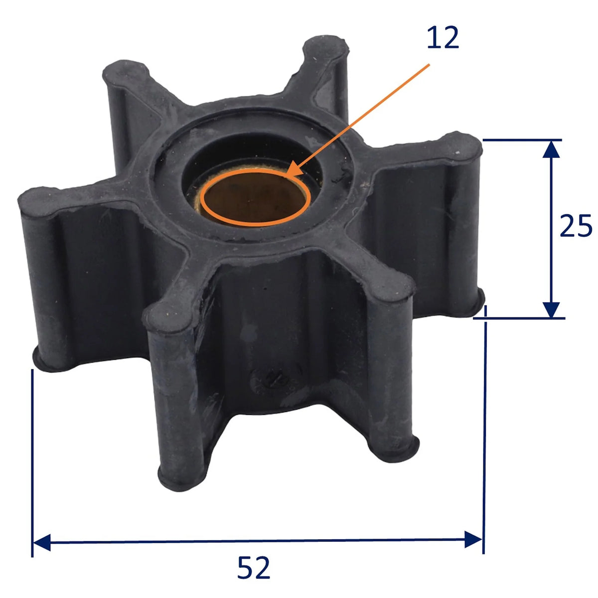 Pumpeimpeller 52 x 25 mm – 6 blade – Solé 312-11-008