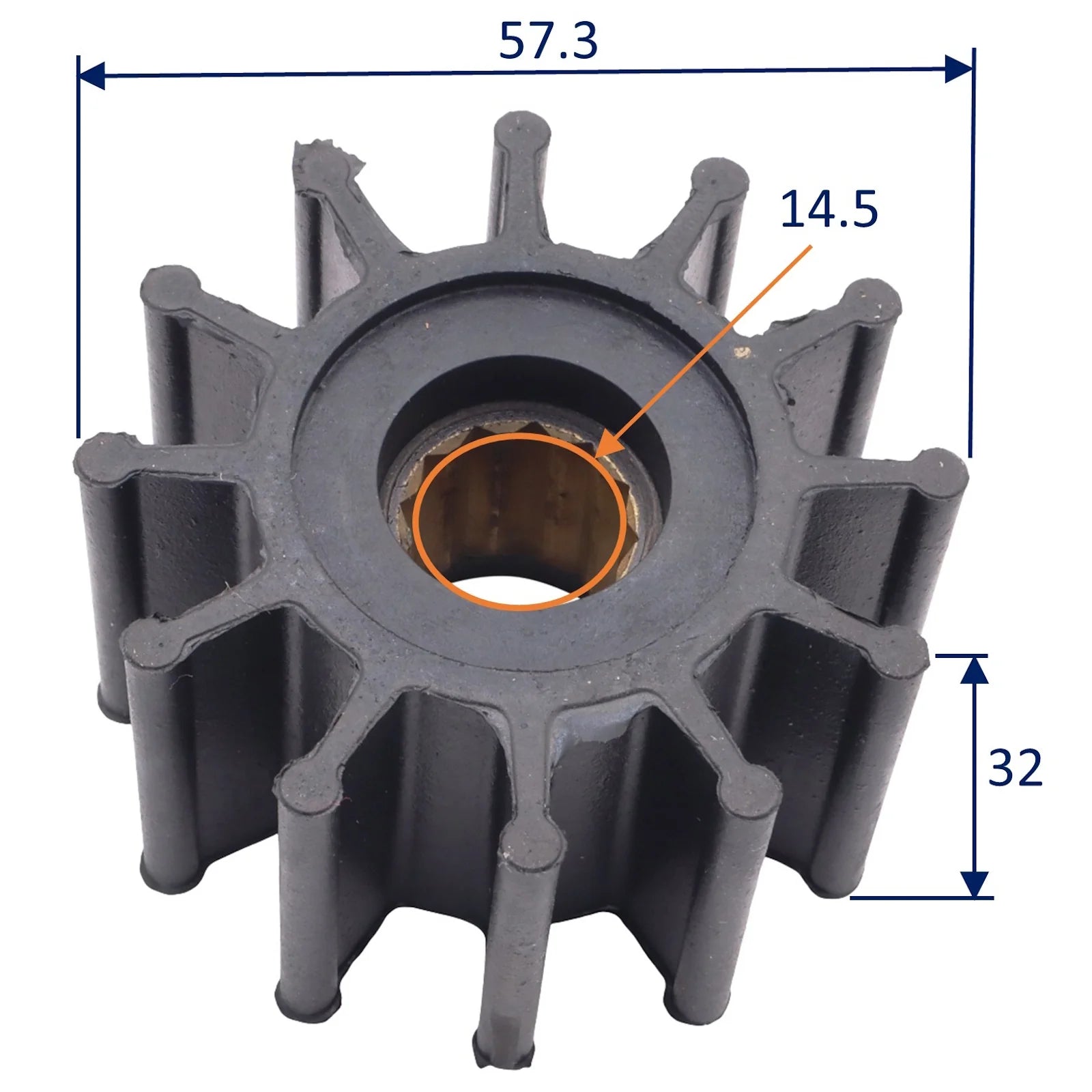 Pumpeimpeller 57 x 32,05 mm – 12 blade – Volvo Penta 21951348