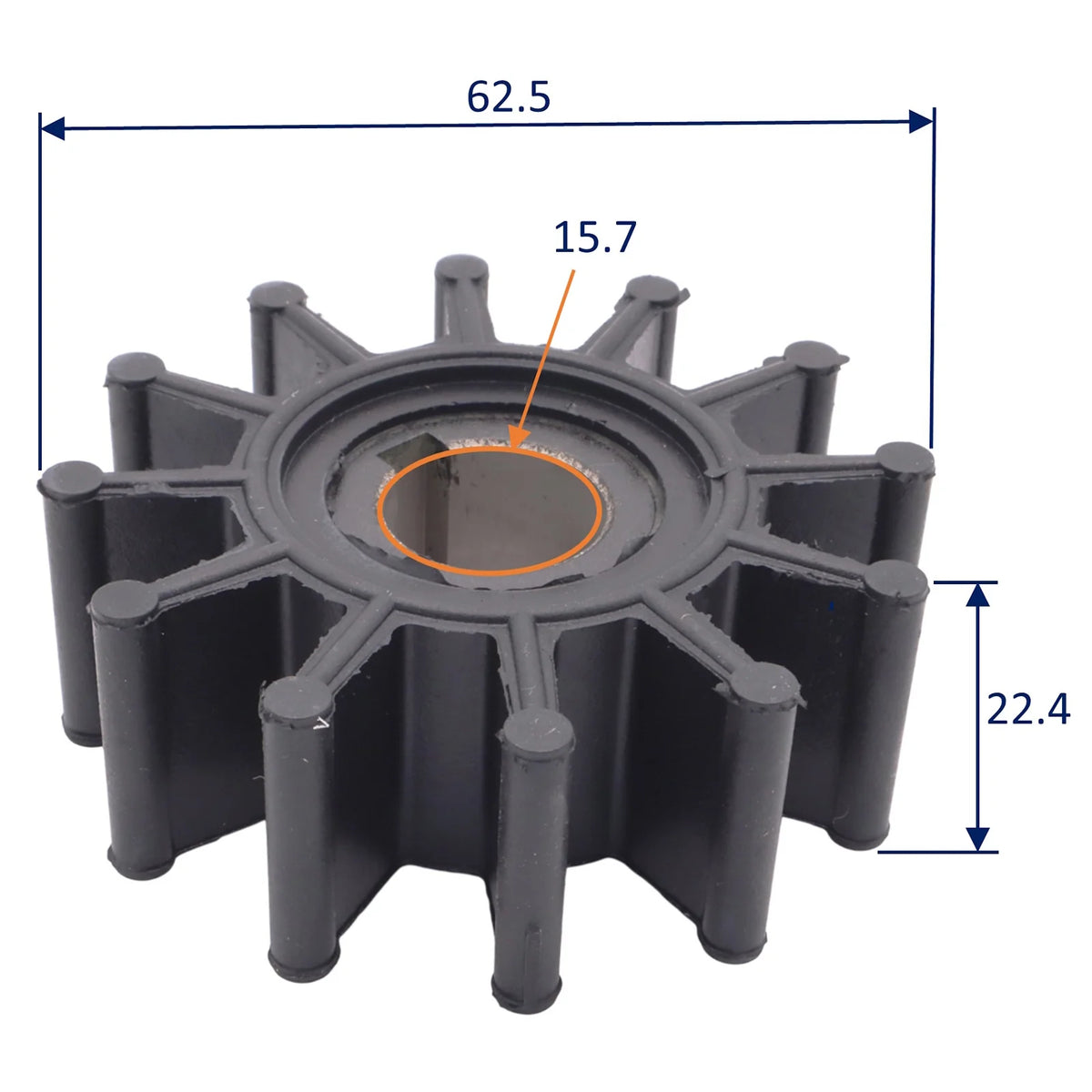Pumpeimpeller 62,2 x 22,4 mm – 12 blade – Yanmar 128620-42200