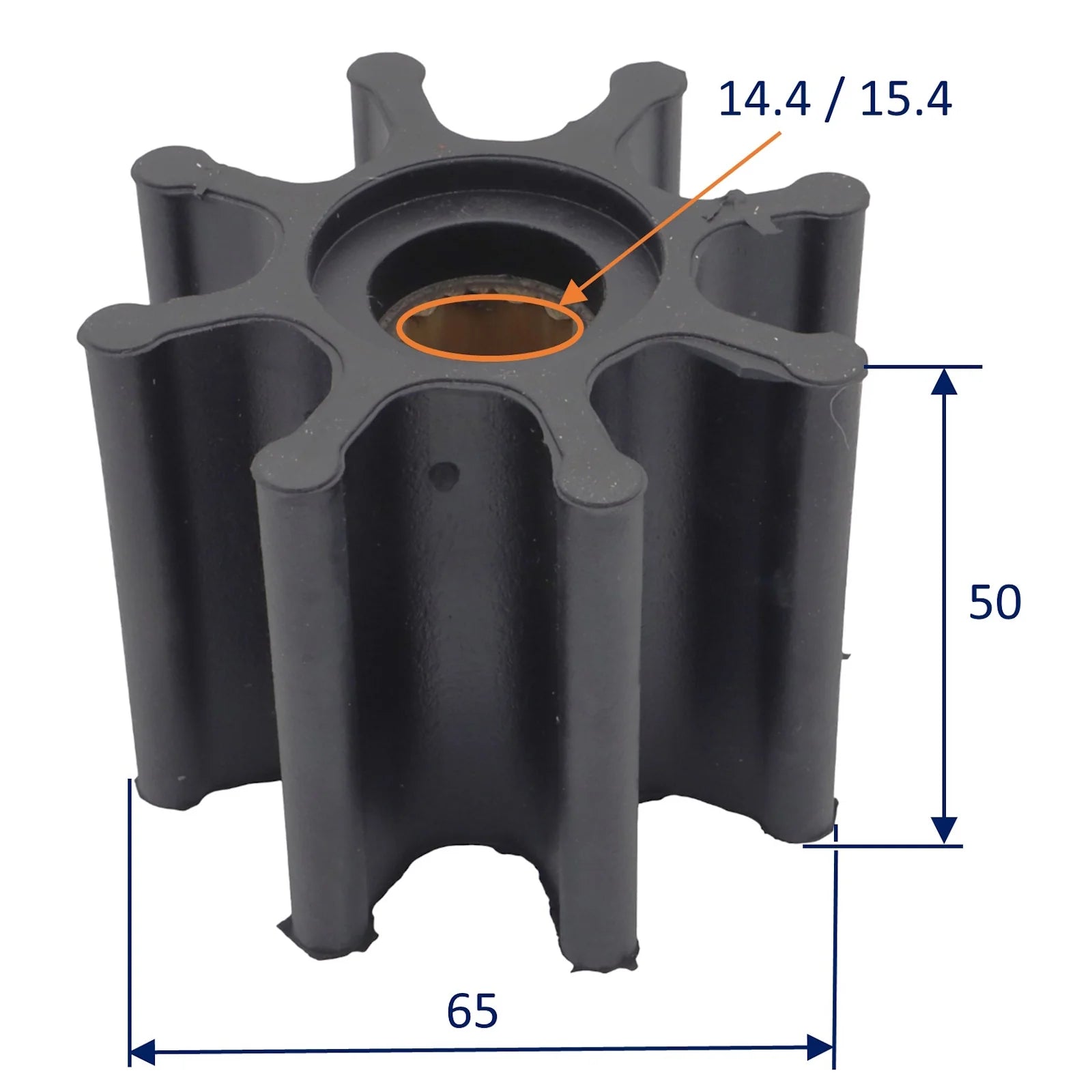 Pumpeimpeller NBR 65 x 50,2 mm – 8 blade – Jabsco 920-0003
