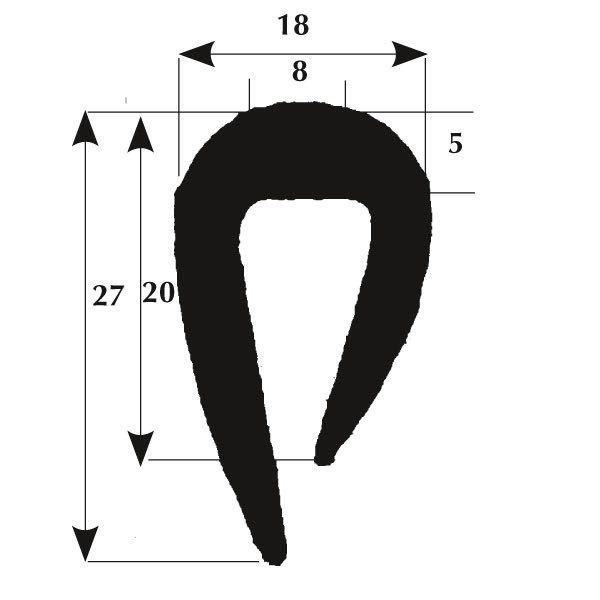 Fenderliste 27mm 8mm kant sort, 50m rulle