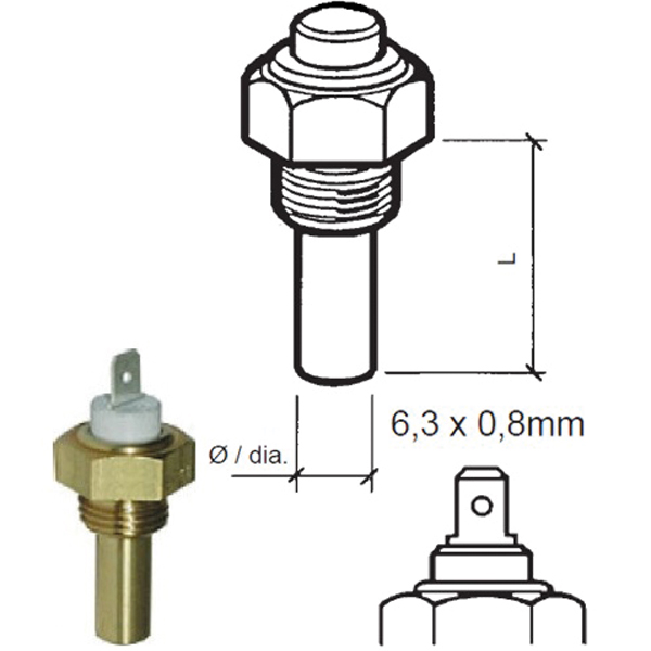 Vdo sensor temp kølvand, 6-24v, 1/8"-27nptf