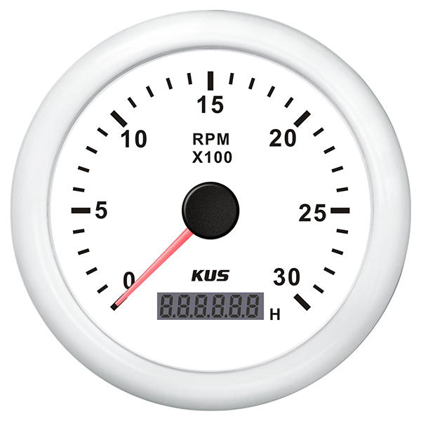 Kus omdr.tæller diesel 0-3000 0.5-250 med time.hvid 12/24V Ø