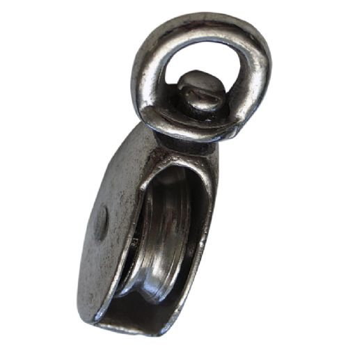 Block 1-teilig vernickelt mit Wirbelauge 25 mm mit Eisenscheibe