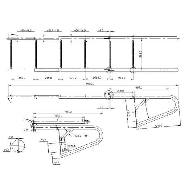 Bridge ladder 6 steps RF 304 telescopic 88-200cm width 40cm