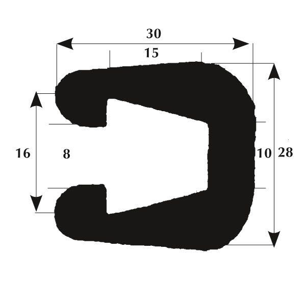 Fenderliste 30mm 8mm kant sort, 50m rulle