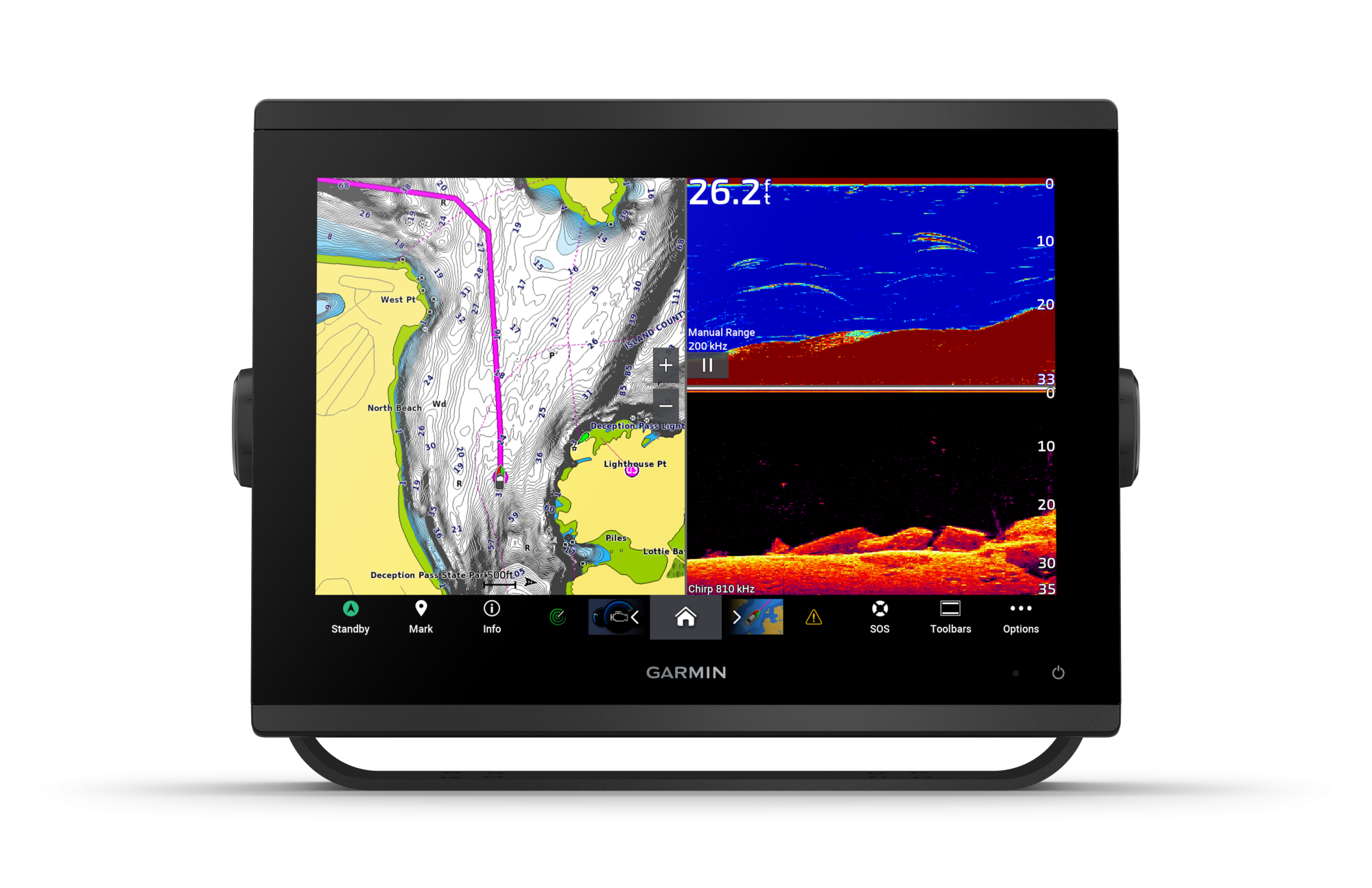 Garmin GPSMAP® 1223xsv, SideVü, ClearVü og Traditional chirp ekkolod med globalt baggrundskort