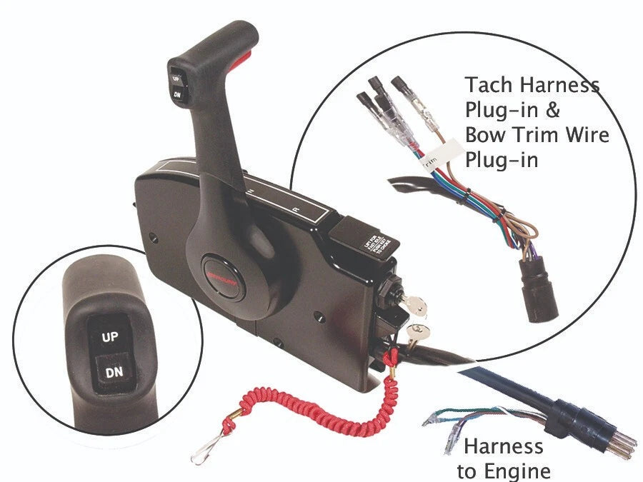 Mercury Marine sidemonteret mekanisk fjernbetjening 8M0178537 med powertrim og 6,1 m ledningsnet
