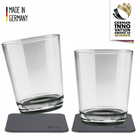 Silwy Kunststoff-Trinkglas Grau mit Untersetzer - 2er-Pack