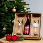 Silwy Geschenkbox mit 2 Weingläsern, 2 Untersetzern und Rotwein