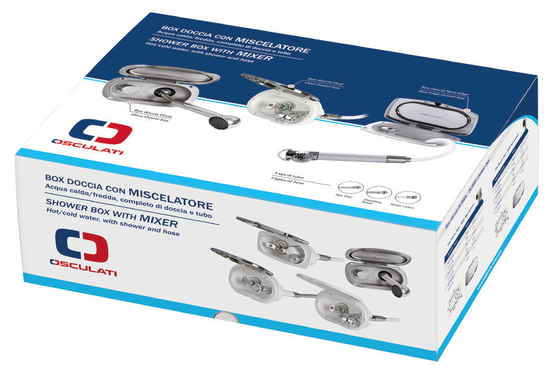 Oval dækbruserboks med Mizar, kromlåg, netforstærket PVC-slange, 4 m
